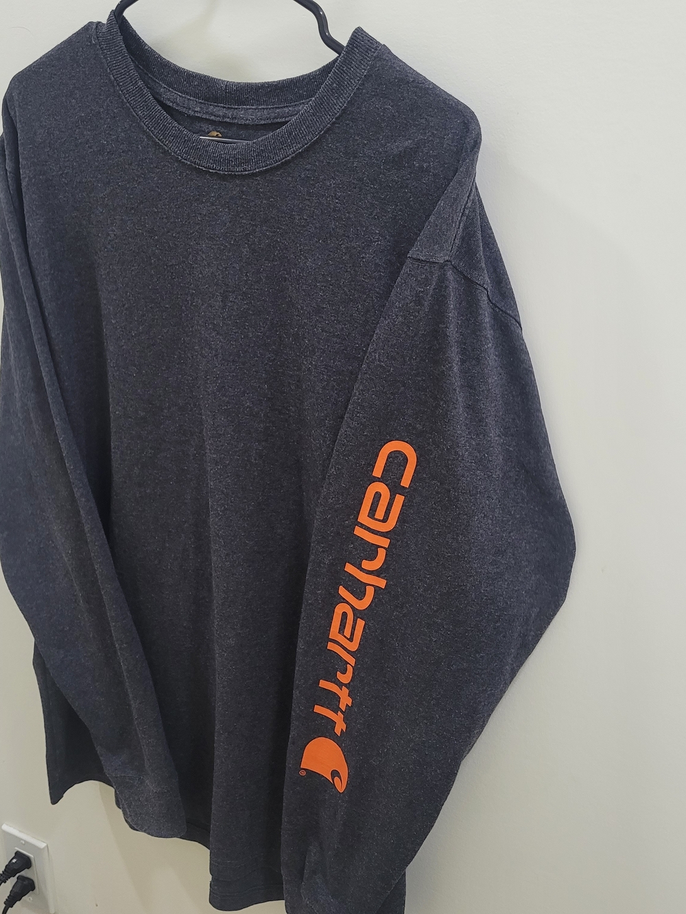 Carhartt Dark Gray Long-Sleeve Tee with Orange Sleeve Logo Mens L - Picture 6 of 10